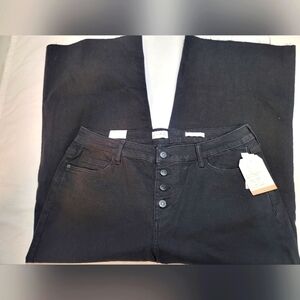 WONDERLY CROPPED WIDE LEG Size 16 Black Denim Sleek Sculpt With Button Fly